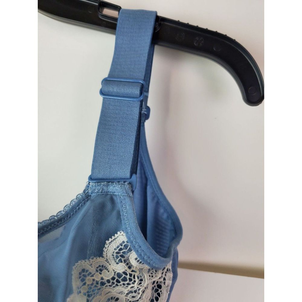Retro Blue White Lace Full Coverage Bra 34DD 75F EUC‎ - Picture 4 of 8